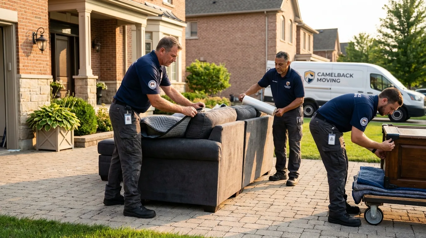 Large estate moving crew wrapping furniture in Dickinson, TX